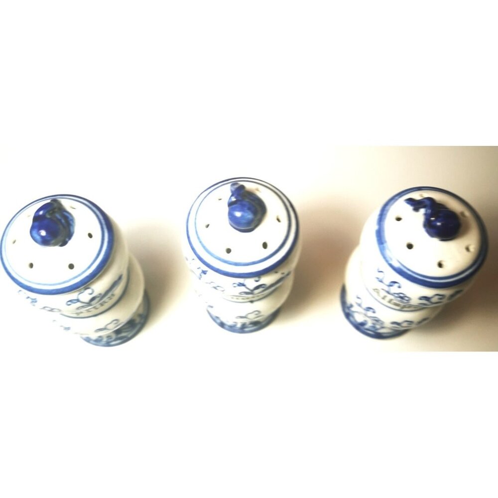 Trio of Spice Jars Blue & White Delft/Blue Onion Style French Country Vintage - Picture 3 of 7